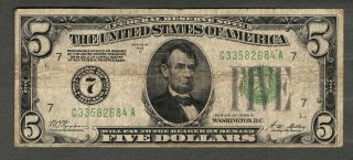 Series 1928 A Five Dollar Federal Reserve Note Numerical District 7 Chicago