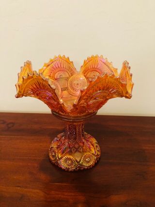 Vintage Imperial Hobstar Marigold Carnival Glass Iridescent Punch Bowl And Base