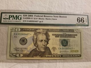 2004 A $20 Dollar Boston Star Note Pmg 66 Gem Uncirculated Epq