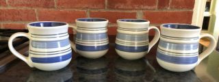 Set Of 4 Pfaltzgraff Rio (blue Striped) Coffee Mugs Cups Stoneware