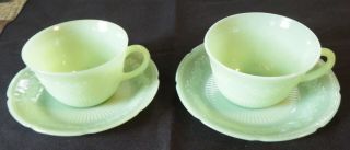 Fire King Jadite Alice Coffee Cup And Saucer Set Of 2