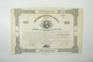 Authentic - 1862 Confederate States - Civil War $500 Bond Certificate 006