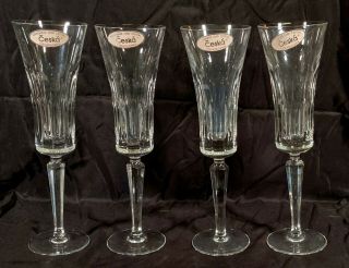 Cesk Handmade Lead Crystal 9.  5 " Champagne Flutes - Set Of 4 Heavy Glasses