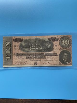 1864 $10 Us Confederate States Of America Old Us Currency Extra Fine