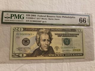 2004 A $20 Dollar Star Note Pmg 66 Gem Ppq