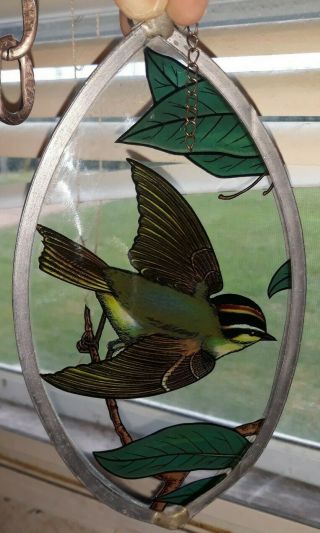 Vintage Glassmasters 1979 Stained Art Glass Swallow Sun Catcher Oval Hanging