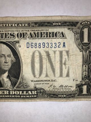 1928 $1 Blue Seal Silver Certificate Misaligned Serial Fine " Funnyback " Note