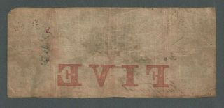 1855 US $5 Five Dollars The State Bank of South Carolina Obsolete Note - S149 2