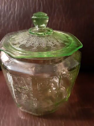 Vintage Green Depression Glass Biscuit/cracker Jar With Lid
