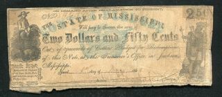 1862 $2.  50 The State Of Mississippi Jackson,  Ms “cotton Pledged” Obsolete Note
