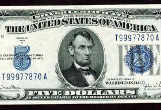$5 1934 D Silver Certificate Paper Currency For All Week