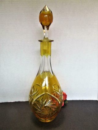 Czech Amber Color Cut Crystal Decanter W / Stopper Kt48354