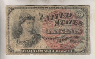 1863 United States 10 Cent Note - Fractional Currency With Bust Of Liberty