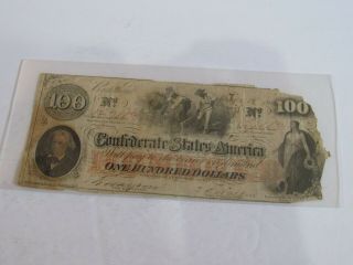 1862 $100 Dollar Confederate States Currency Civil War Note Old Paper Money