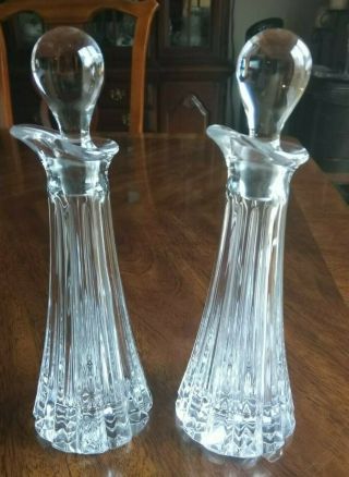 Vintage Crystal Oil And Vinegar Cruet Bottle Decanter W/ Stoppers / Lids
