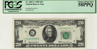1969 $20 Federal Reserve Note,  Fr.  2067 - C Pcgs Choice About 58ppq
