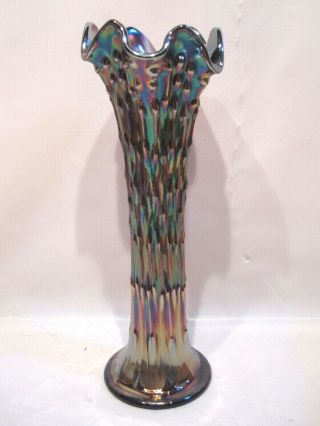 Vintage Fenton April Showers Carnival Glass Iridescent Blue Vase Art 10 3/4 "