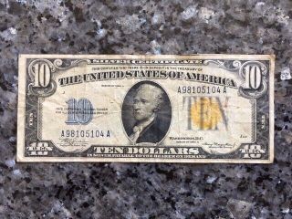 1934 Silver Certificate 10 Dollar Bill Blue Seal