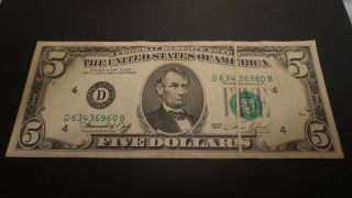 1974 $5 Dollar Bill Fold Error