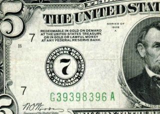 $5 1928 A ( (chicago))  Federal Reserve Note More Currency