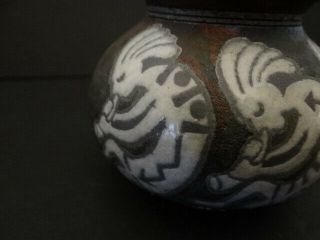 Vintage Raku “Kokopelli” Pottery Vase,  Artist Signed by Jeremy Diller 2