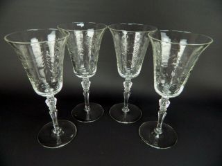 (4) Vintage Libbey Rock Sharpe 2008 - 4 Floral Etched Water Goblets Glasses 7 3/4 "