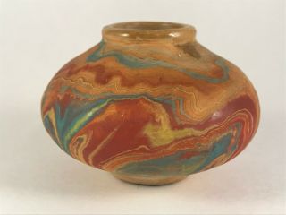 Colorful Nemadji Pottery Small Vase Pot Red Teal Orange Yellow