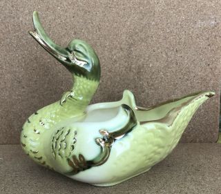 Vintage Hull Art Pottery Swan Figural Planter,  Green No.  80,  Retro Old