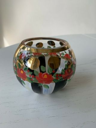 Mackenzie Childs Flower Market Glass Globe Vase Hand Painted Round Bowl