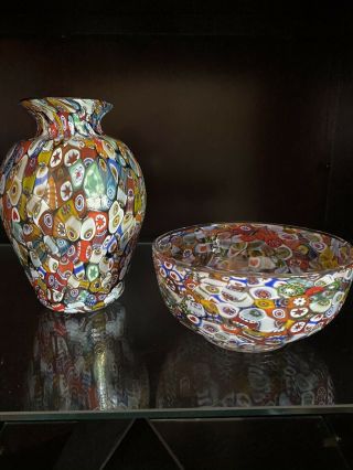 Vecchia Murano Glass Art Set.  Vase 6”h Dish 5”h X 2 1/2”w Made In Italy