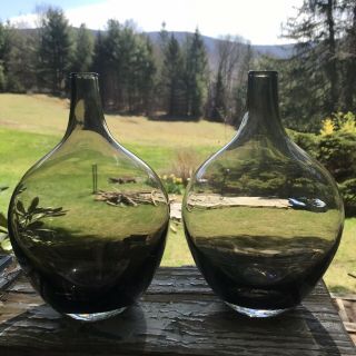Vintage Pair Danish Modern Blown Glass Vases