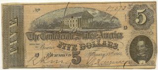 1864 Confederate States $5 Note Richmond Vf Very Fine Priced Right Inv 573