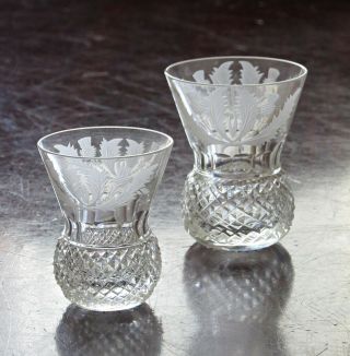 2 X Edinburgh Crystal Thistle Whisky Shot / Tot Glasses 2.  5 " & 2 ",  Excell.  Cond