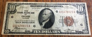 1929 $10 United States National Currency Note - Chicago - Detail
