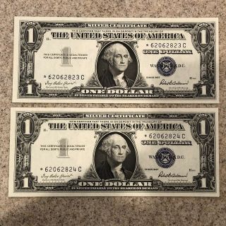 1957 2 Consecutive Star Notes Silver Certificates Fr 1619 S