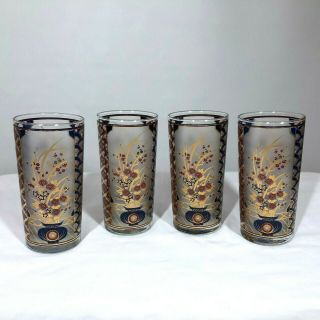 Vintage Culver Imari Asian Floral Glasses Set Of 4 Mcm 5.  5 " Tall High Ball