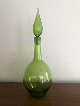 Vintage Teardrop Blenko Decanter Vase Jade Green W/ Stopper 1733