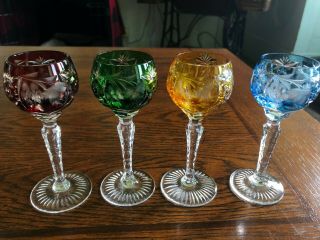 Set 4 Hand Cut To Clear Crystal Cordials Sherry Glasses Bohemian