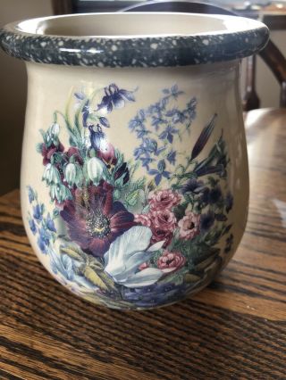 Home&Garden Party 2004 Floral Stoneware Small Crock Utensil Canister 2