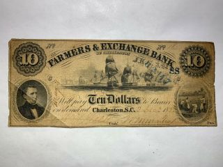 1852? $10 Farmers & Exchange Bank Of Charleston