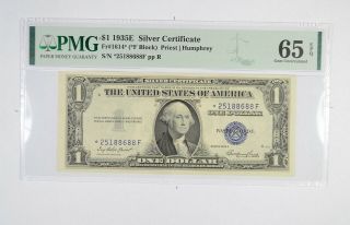 $1 1935 - E Silver Certificate Pmg 65 Epq Gem,  Fr 1614 (f Block) 035