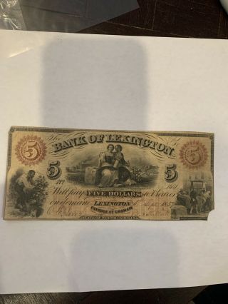 $5 1859 North Carolina Bank Of Lexington Serial Number 141