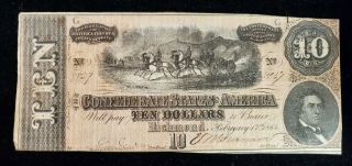 1864 Confederate States $10 Large Note