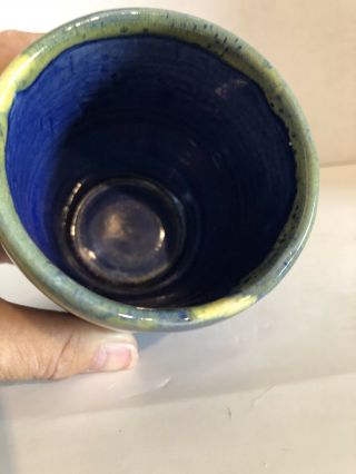beatifully crafted handmade pottery mug/coffee cup Blue,  Green glaze Drip 3