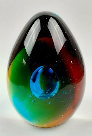 Vintage Art Glass Paperweight Egg Shaped Multi Color Controlled Bubble