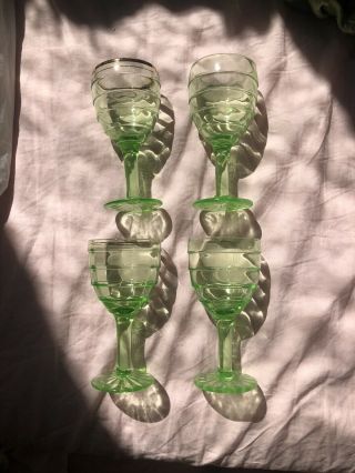 Set Of 4 Block Optic Green Hocking Depression Glass 4.  5” Wine Goblets