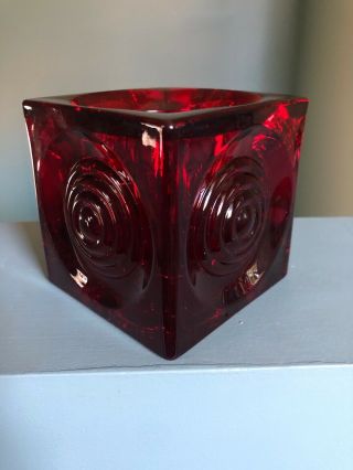 Vintage Mod Viking Glass Mid - Century Modern 3.  5” Bullseye Ruby Red Candle Holder