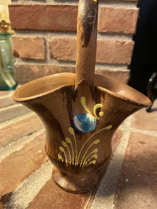 Vintage Hand Painted Ceramic Flower Bowl Vase Pot Basket Made In Italy