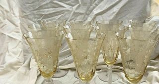 11 Tiffin La Fleure Yellow Stemwine / Water Goblet Glasses By Tiffin - Franciscan