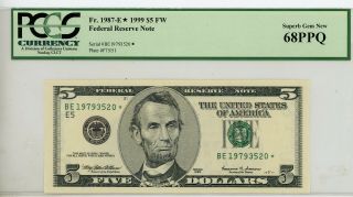 Fr.  1987 - E $5 1999 Federal Reserve Note Pcgs Gem 68 Ppq Star 3520